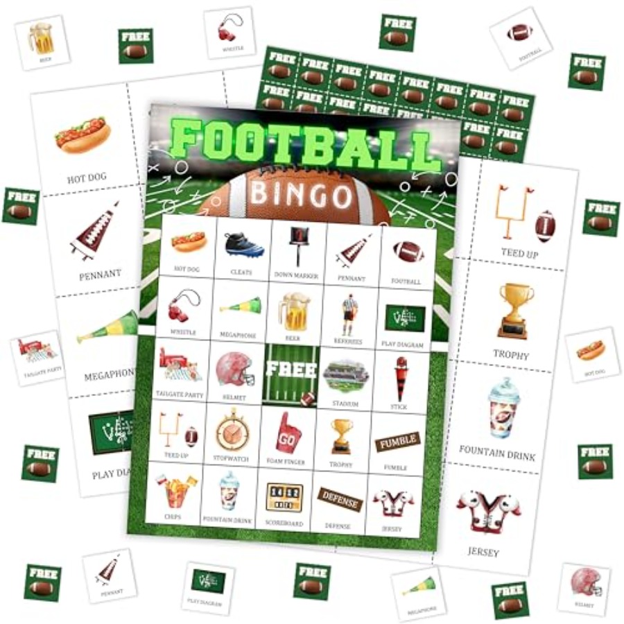 Party Games For Large Groups - Football Party Bingo Game Card, Soccer